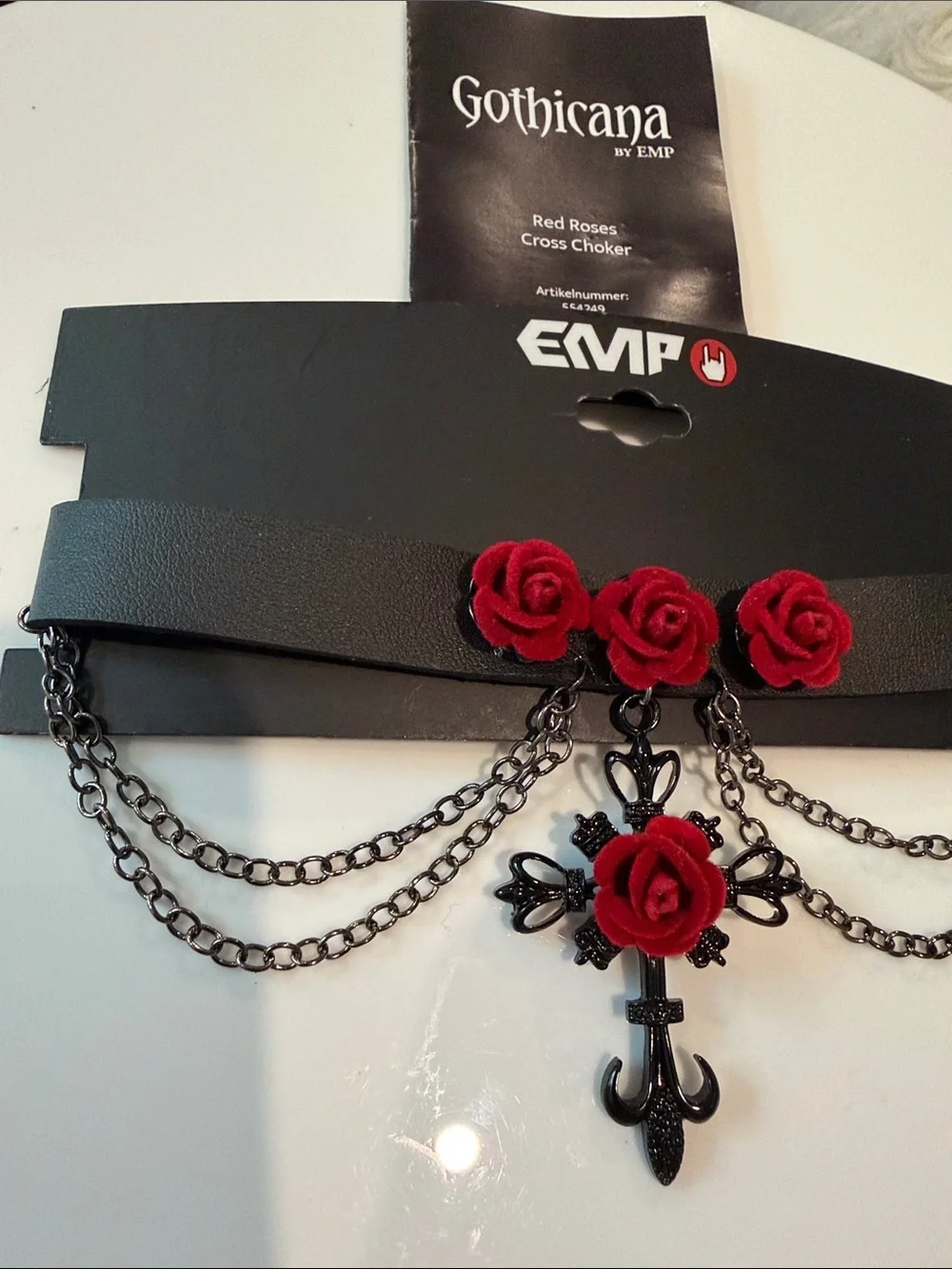 Gothicana Red Rose Cross Layered Leather Choker BRAND NEW